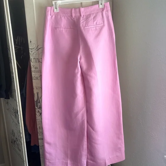 NWT Reiss Raine Tailored Pink Wide-Leg Linen Blend Trouser Pants - Picture 9 of 16